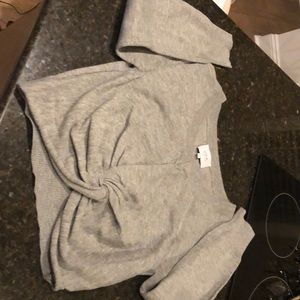Cute gray knotted front crop sweater